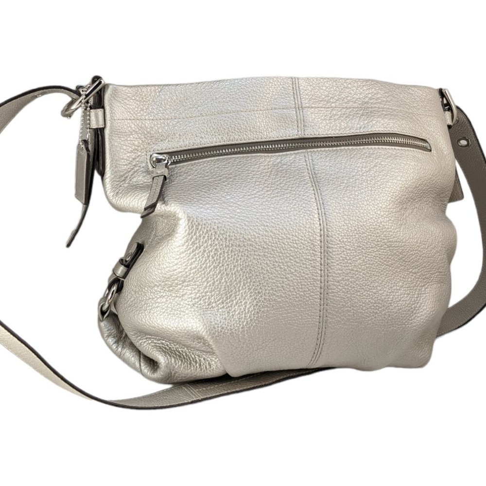 Coach Silver Metallic Pebbled Leather Shoulder Bag #F15064